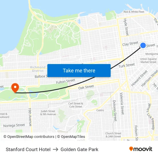 Stanford Court Hotel to Golden Gate Park map