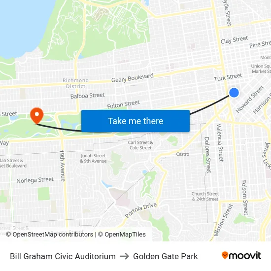 Bill Graham Civic Auditorium to Golden Gate Park map