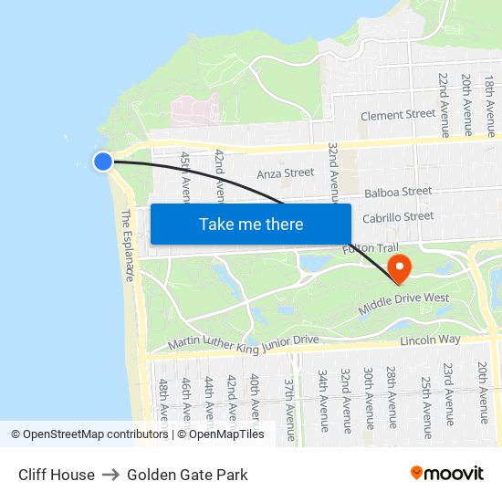 Cliff House to Golden Gate Park map