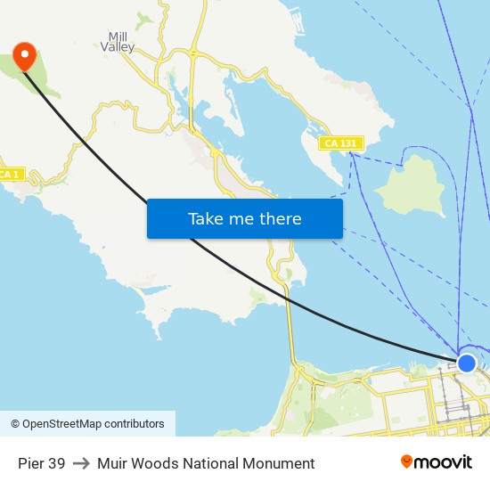 Pier 39 to Muir Woods National Monument map