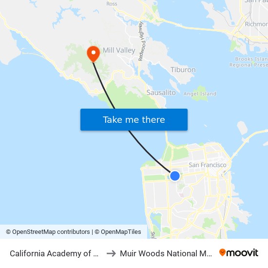 California Academy of Sciences to Muir Woods National Monument map