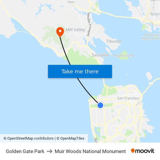 Golden Gate Park to Muir Woods National Monument map