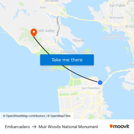 Embarcadero to Muir Woods National Monument map