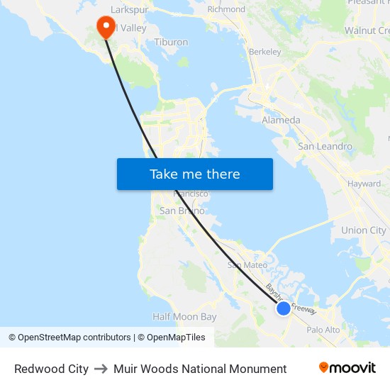 Redwood City to Muir Woods National Monument map