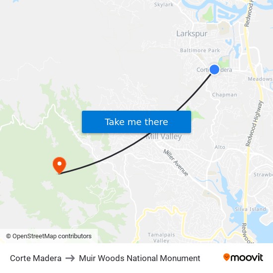 Corte Madera to Muir Woods National Monument map