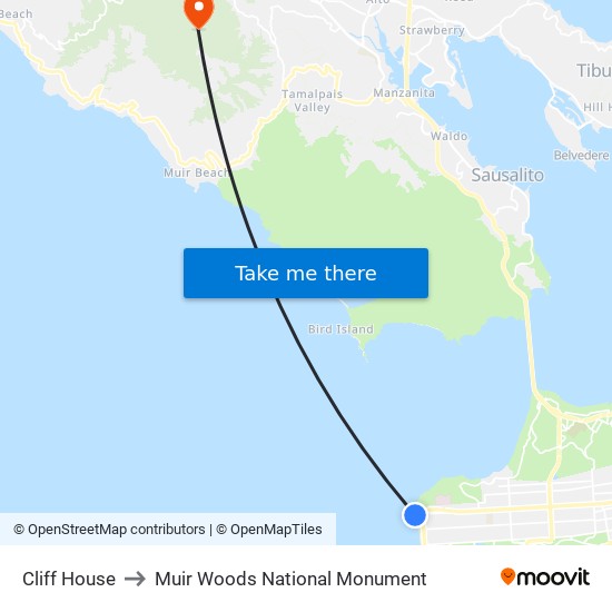 Cliff House to Muir Woods National Monument map