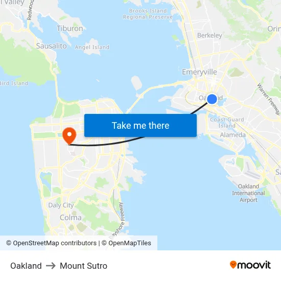 Oakland to Mount Sutro map