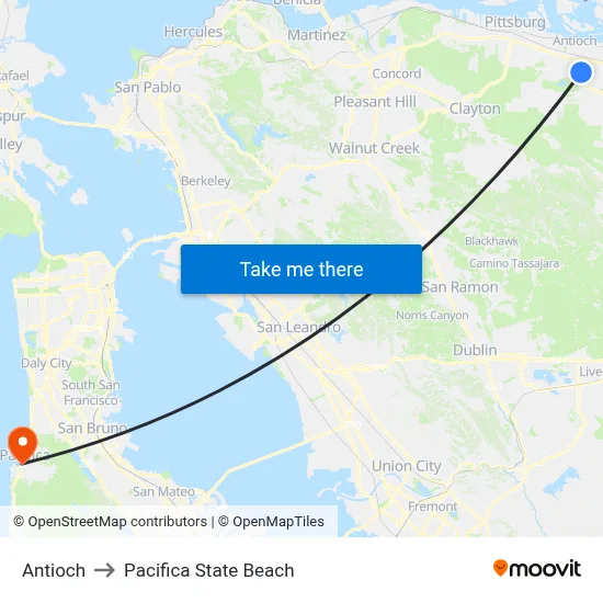Antioch to Pacifica State Beach map