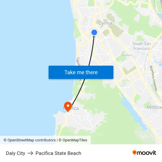 Daly City to Pacifica State Beach map