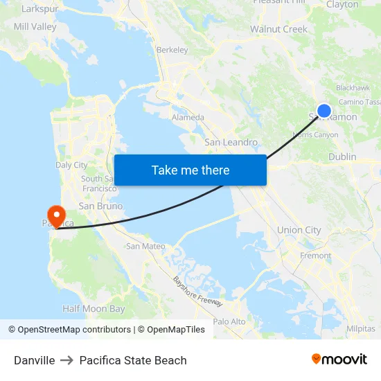 Danville to Pacifica State Beach map