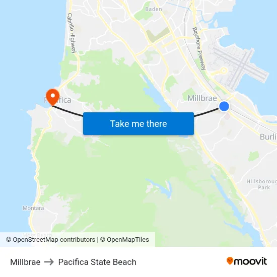 Millbrae to Pacifica State Beach map