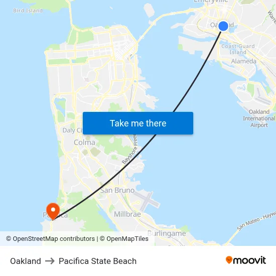 Oakland to Pacifica State Beach map