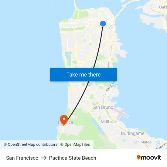 San Francisco to Pacifica State Beach map