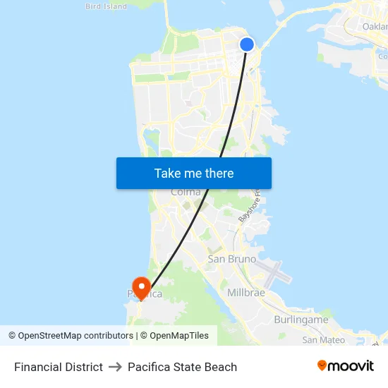 Financial District to Pacifica State Beach map