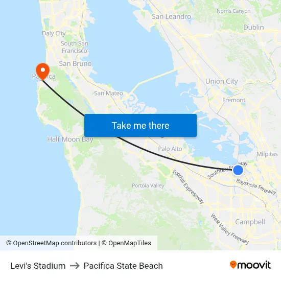 Levi's Stadium to Pacifica State Beach map