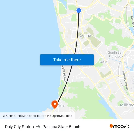 Daly City Staton to Pacifica State Beach map