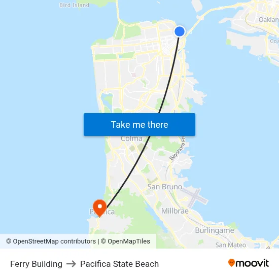 Ferry Building to Pacifica State Beach map