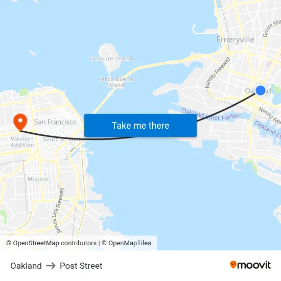 Oakland to Post Street map