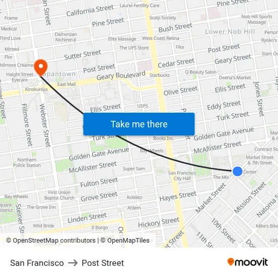 San Francisco to Post Street map