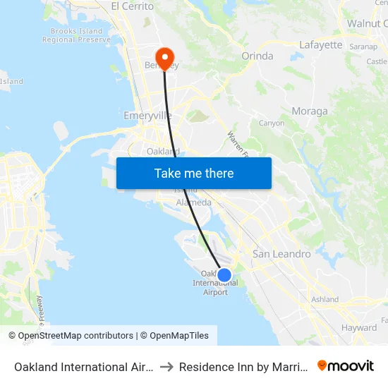 Oakland International Airport Station to Residence Inn by Marriott Berkeley map