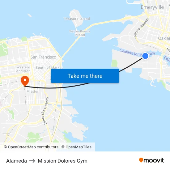 Alameda to Mission Dolores Gym map