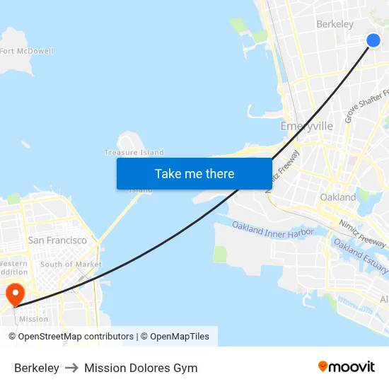 Berkeley to Mission Dolores Gym map