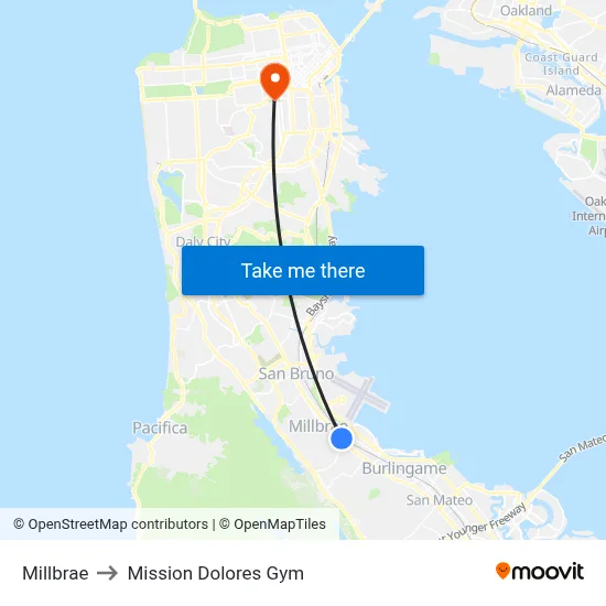Millbrae to Mission Dolores Gym map