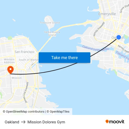 Oakland to Mission Dolores Gym map