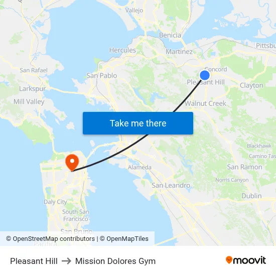 Pleasant Hill to Mission Dolores Gym map