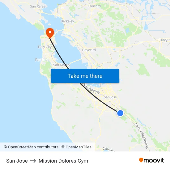 San Jose to Mission Dolores Gym map