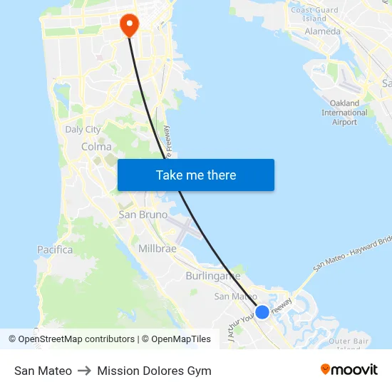 San Mateo to Mission Dolores Gym map