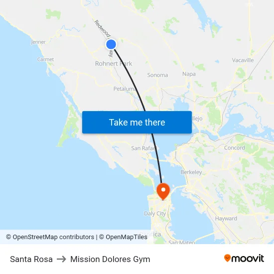Santa Rosa to Mission Dolores Gym map