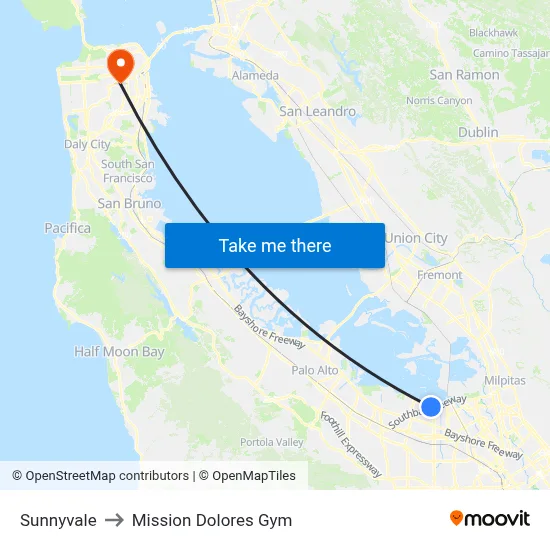 Sunnyvale to Mission Dolores Gym map