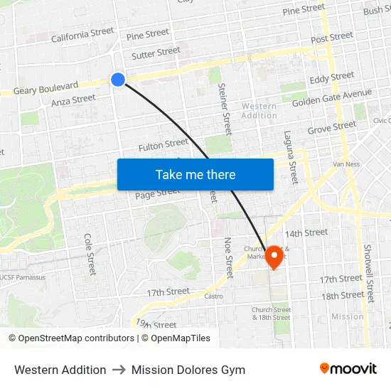 Western Addition to Mission Dolores Gym map