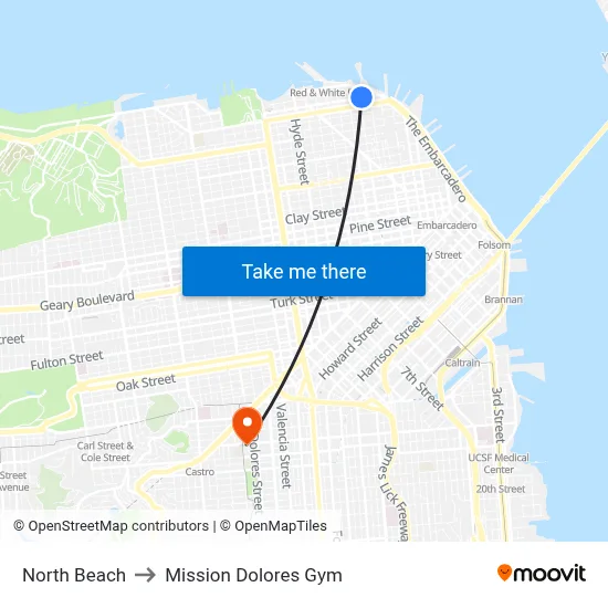 North Beach to Mission Dolores Gym map