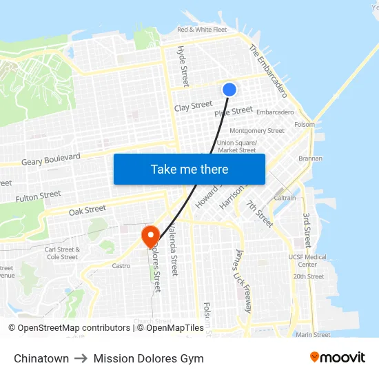 Chinatown to Mission Dolores Gym map