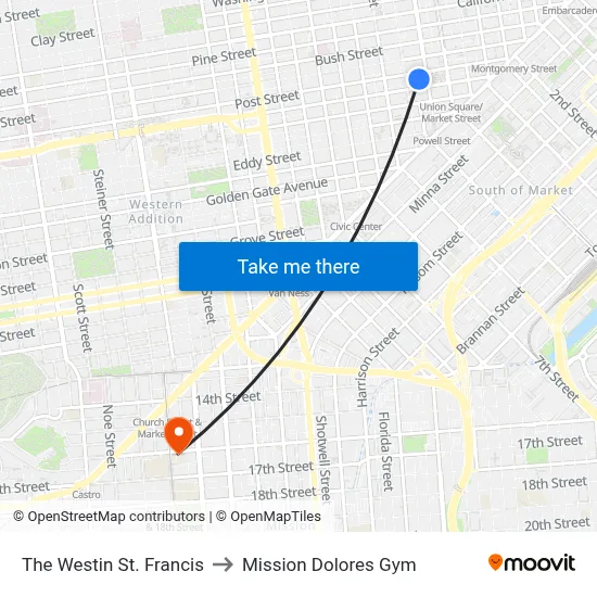 The Westin St. Francis to Mission Dolores Gym map