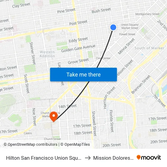Hilton San Francisco Union Square Pool to Mission Dolores Gym map