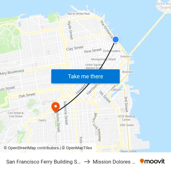 San Francisco Ferry Building Station to Mission Dolores Gym map