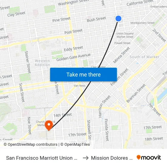San Francisco Marriott Union Square to Mission Dolores Gym map