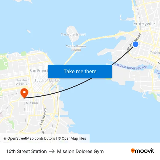 16th Street Station to Mission Dolores Gym map