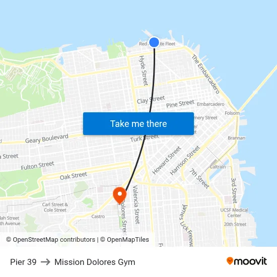 Pier 39 to Mission Dolores Gym map