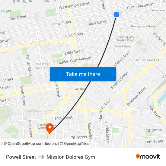 Powell Street to Mission Dolores Gym map