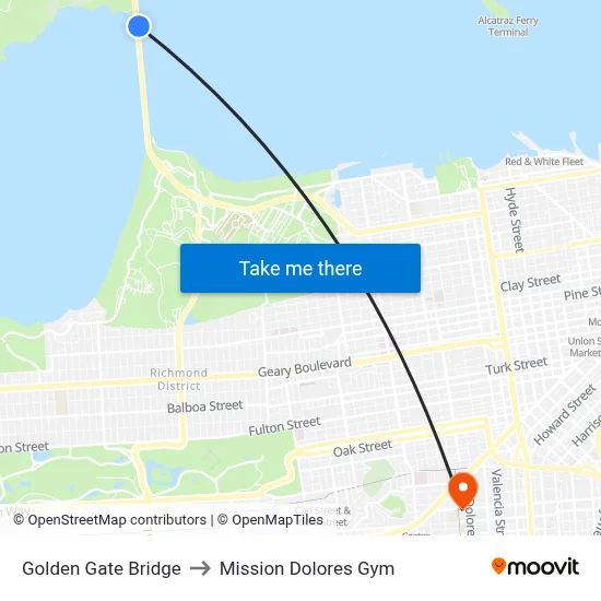 Golden Gate Bridge to Mission Dolores Gym map