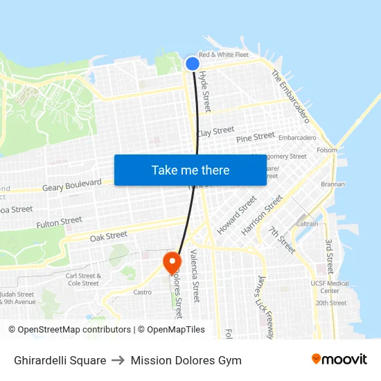 Ghirardelli Square to Mission Dolores Gym map