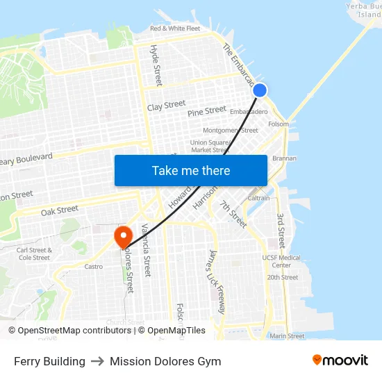 Ferry Building to Mission Dolores Gym map