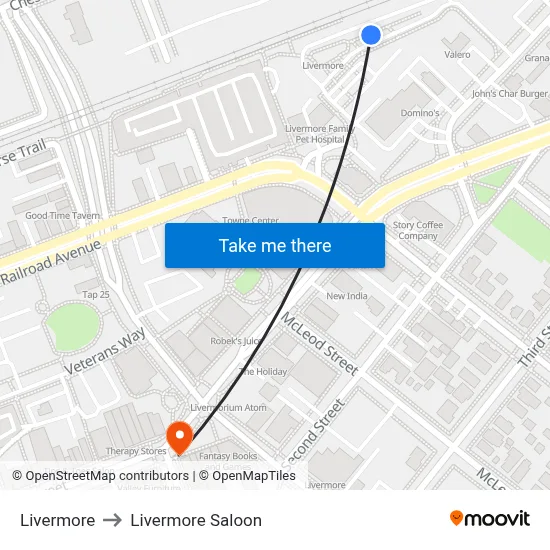 Livermore to Livermore Saloon map