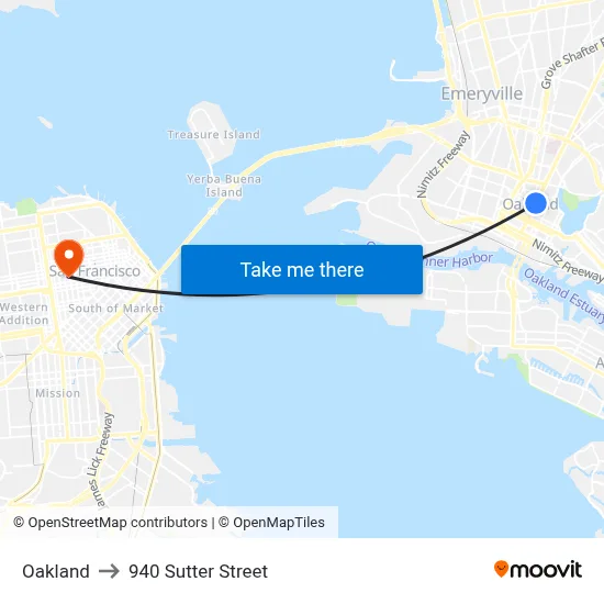 Oakland to 940 Sutter Street map