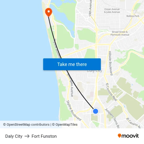Daly City to Fort Funston map
