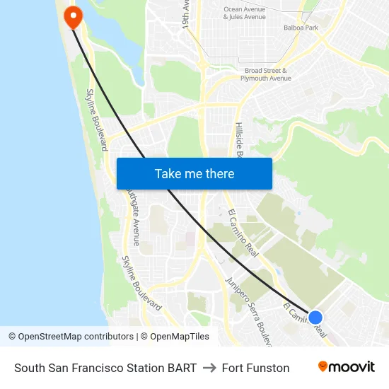 South San Francisco Station BART to Fort Funston map